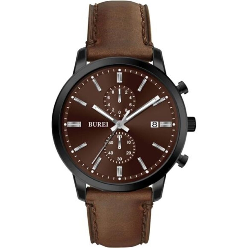 Chronograph Leather Watch for Men Classic Quartz